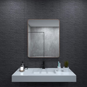 30 in. W x 36 in. H Rectangular Framed Wall Bathroom Vanity Mirror in Walnut