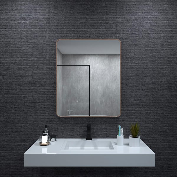 niveal 30 in. W x 36 in. H Rectangular Framed Wall Bathroom Vanity Mirror in Walnut