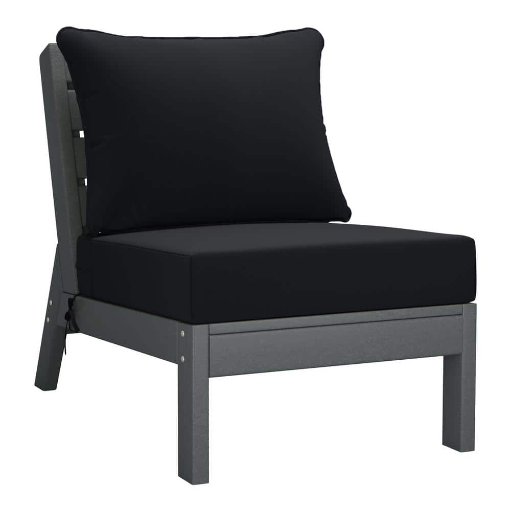 Birchwood Outdoor Patio Deep Seating HDPE Armless Lounge Chair in Grey with Black Cushions price history on PriceWatchPro