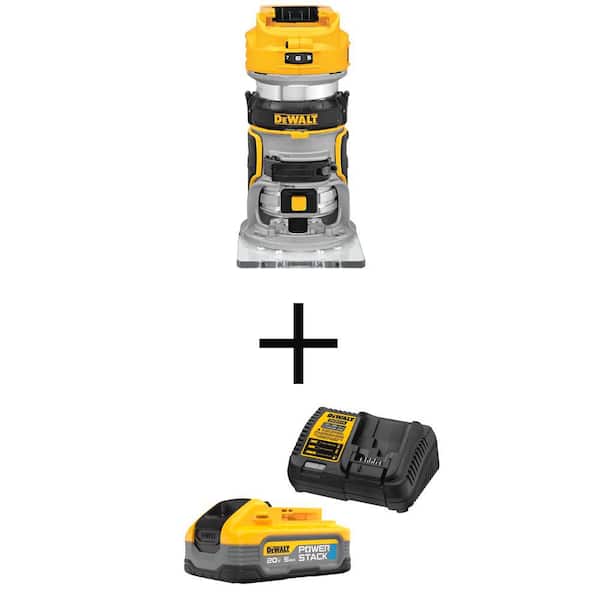 20-Volt MAX XR Lithium-Ion Cordless Brushless Fixed Base Compact Router with Powerstack 5.0 Ah Battery and Charger