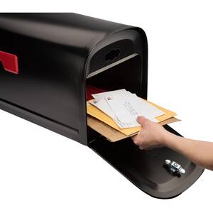 Oasis 360 Large Black Steel Locking Parcel Mailbox – 2 Access Doors, Post Mount, USPS Approved