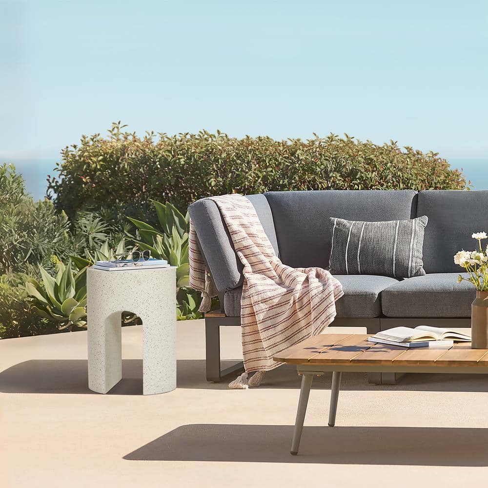 Ivory White Cement U-Shaped Outdoor Side Table