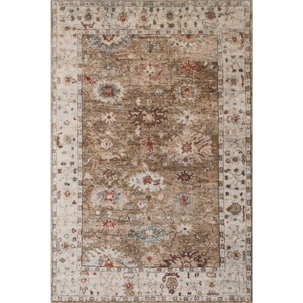Anoukis Washable Brown 5 ft. x 8 ft. Indoor Area Rug