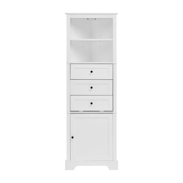 Amucolo 23 in. W x 13 in. D x 68.3 in. H White Triangle Tall Bathroom Storage Linen Cabinet with 3-Drawer and Adjustable Shelves