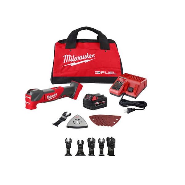 M18 FUEL 18V Brushless Oscillating Multi-Tool Kit w/ 5. 0Ah Battery, Charger, Bag with 8-Pc OMT Blade Kit