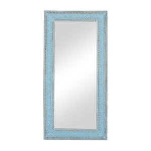 72 in. x 36 in. Carved Rectangle Framed Blue Tribal Wall Mirror
