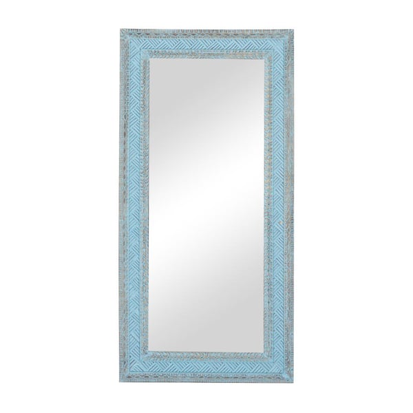 Litton Lane 72 in. x 36 in. Carved Rectangle Framed Blue Tribal Wall Mirror