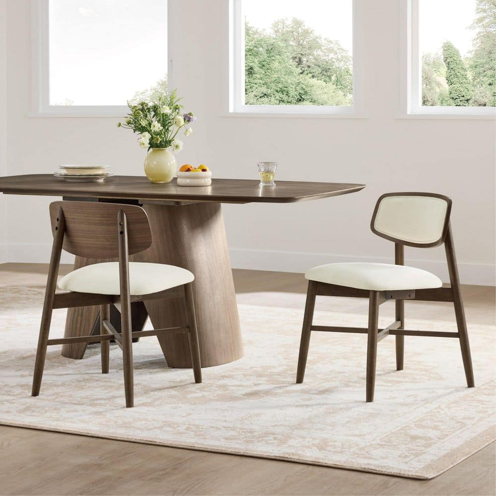 Arden Cream Fabric Mid-Century Modern Dining Chair with Soft Chenille, Plush Cushion and Solid Wood Frame, Set of 4 price history on PriceWatchPro