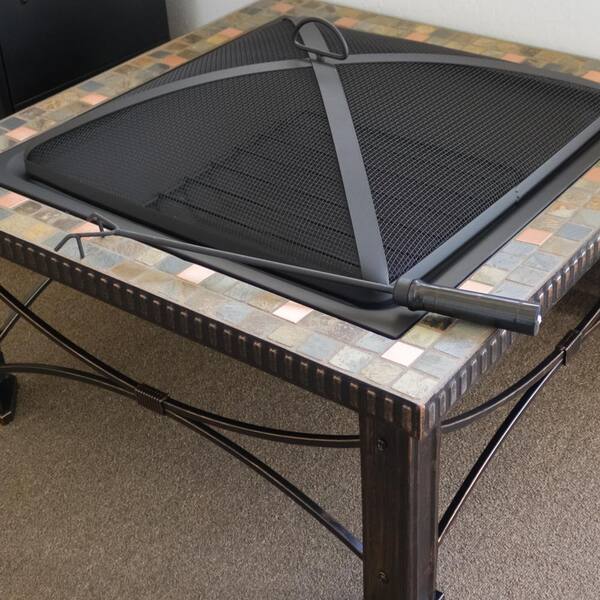 AZ Patio Heaters FTB-51161B Slate Tile Square Wood Burning Fire Pit, Antique Black - 19.5 x 30 x 30 in. AZ Patio Heaters FTB-51161B Slate Tile Square Wood Burning Fire Pit, Antique Black - 19.5 x 30 x 30 in.