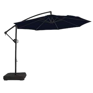 10 ft. Aluminum Patio Offset Umbrella Outdoor Cantilever Umbrella with Crank and Cross Bases in Navy Blue