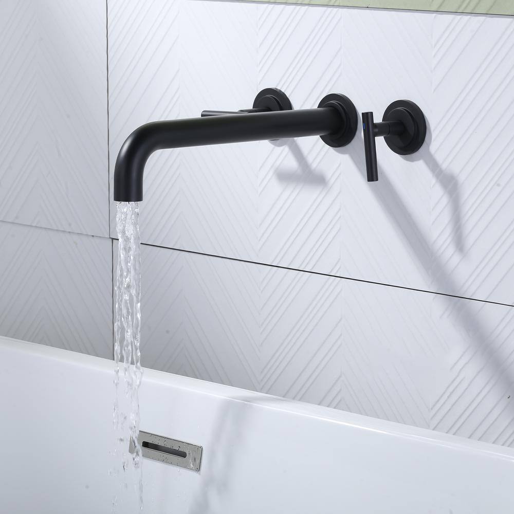 Matte Black Wall Mounted Double Handle Roman Tub Faucet
