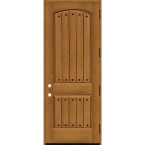 36 in. x 96 in. 2-Panel Left Hand/Outswing Autumn Wheat Stain Fiberglass Prehung Front Door with 4-9/16 in. Jamb Size