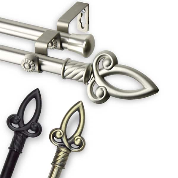 Rod Desyne 13/16" Dia Crest Double Window Curtain Rod Set, 66 to 120-Inch, Satin Nickel