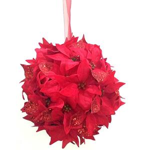 12 in. Unlit Velvet Poinsettia Kissing Ball Hanging Arrangement in Red