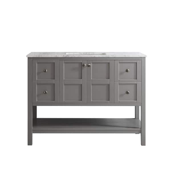 ROSWELL Florence 48 in. W x 22 in. D x 35 in. H Vanity in Grey with Marble Vanity Top in White with Basin