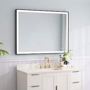 48 in. W x 36 in. H Rectangular Heavy Duty Framed Wall Mount LED Light Bathroom Vanity Mirror,Anti-Fog, Plug,Matte Black