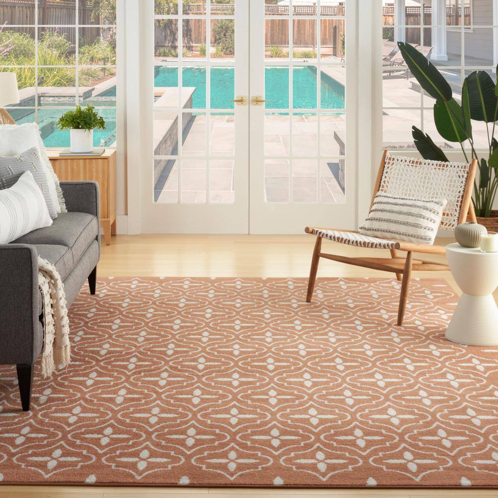 Copper and Ivory Moroccan Trellis 5' x 7' Outdoor Rug