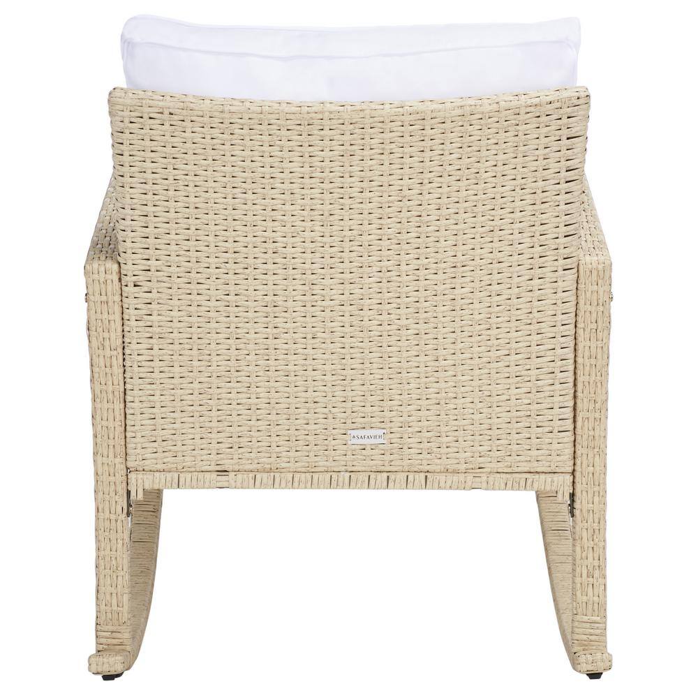 Beige and White Rattan Rocking Chair with Cushions