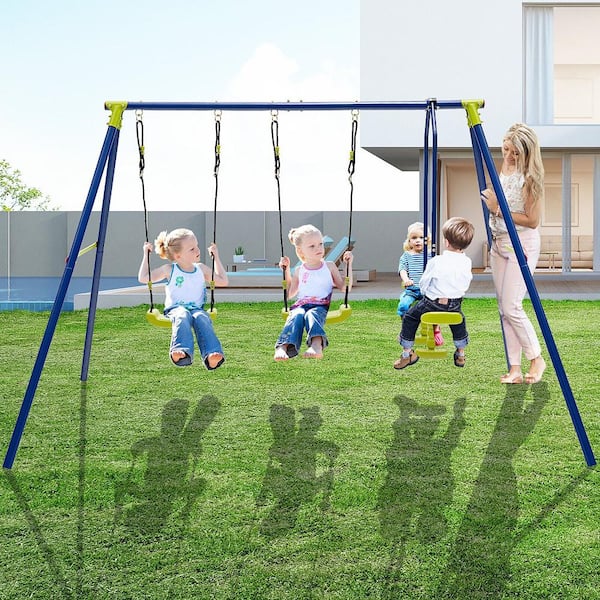 440 lbs. Swing Set 2-in-1 Kids Swing Stand with 2 Swings and 1 Glider for Backyard