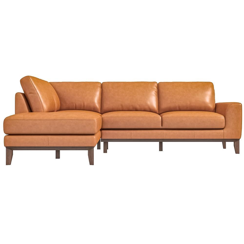 Ashcroft Furniture Co Marissa 97 in. W Square Arm 2-piece L-Shaped Modern Left Facing Top Leather Corner Sectional Sofa in Brown Cognac Tan, Cognac Tan Left Facing -  HMD00530