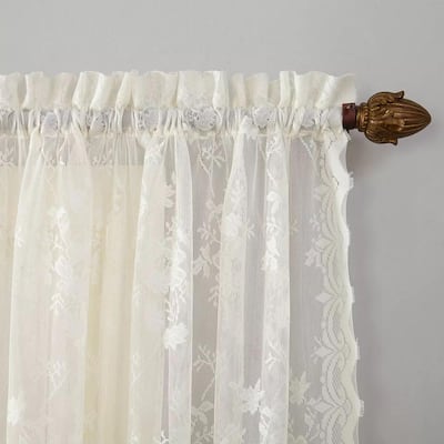 Ivory Solid Lace Rod Pocket Sheer Curtain - 58 in. W x 84 in. L