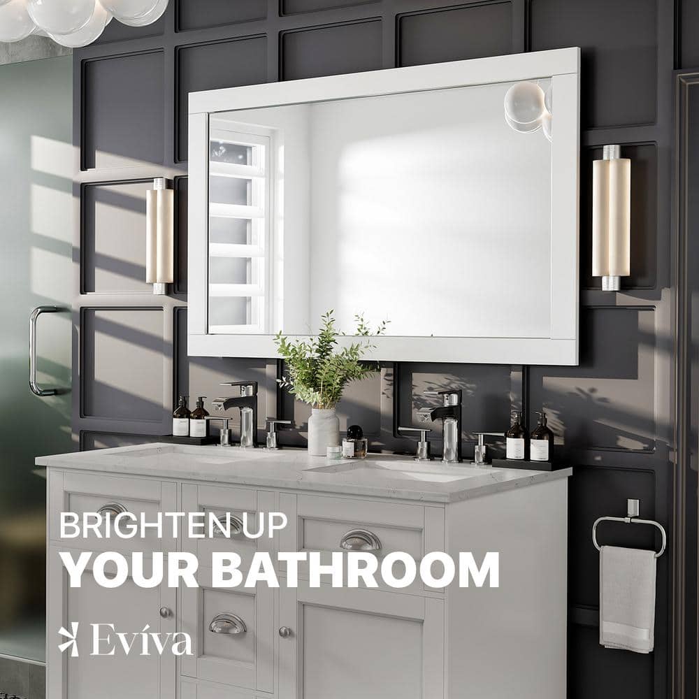 Aberdeen 48" White Wood Rectangular Bathroom Vanity Mirror