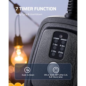 Outdoor Remote Control Light Sensor Countdown Timer Waterproof with 2-Grounded Outlets for Christmas String Lights