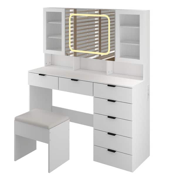 Karl home 2-Piece White Makeup Vanity Set with Mirror Cabinet