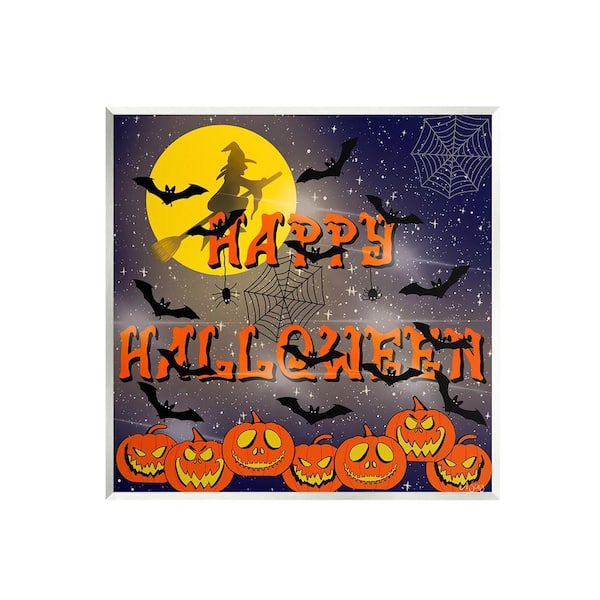 Stupell Industries Halloween Witch Scene by Alejandra Saiz 1-Piece Unframed Graphic Print Typography Poster Art Print 12 in. x 12 in.