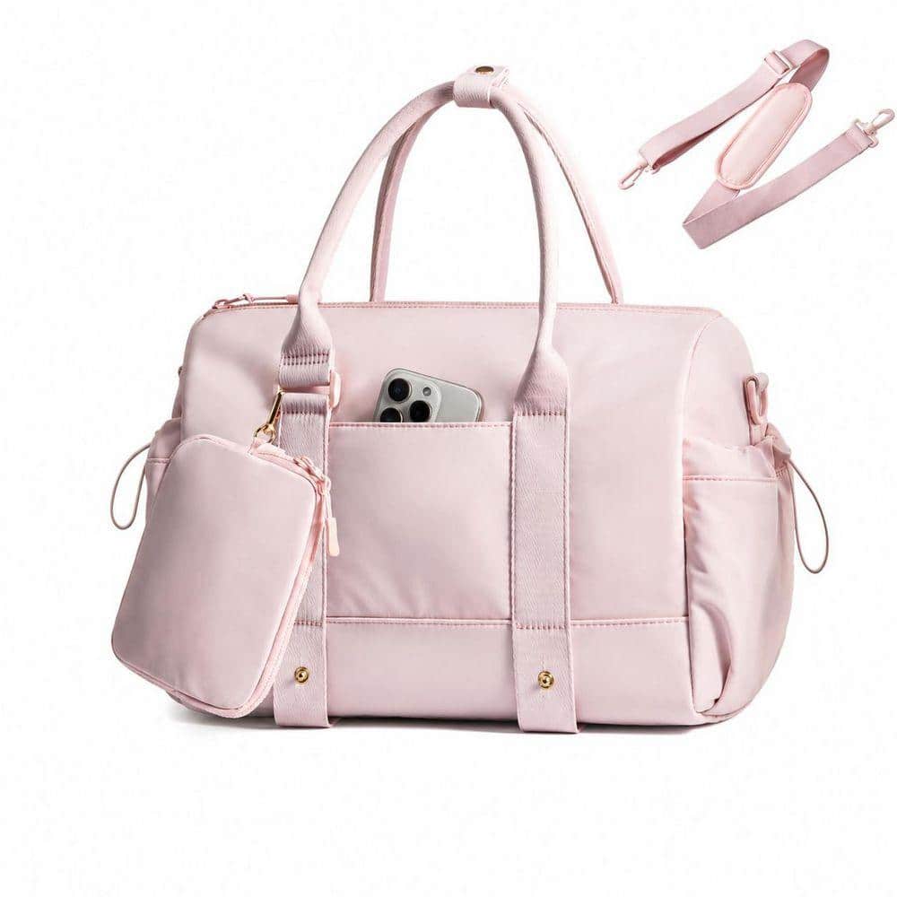 Pink Cotton Lightweight Wet-Dry Pocket Yoga Mat Holder Gym Duffle Bag with Detachable Purse, Adjustable Straps