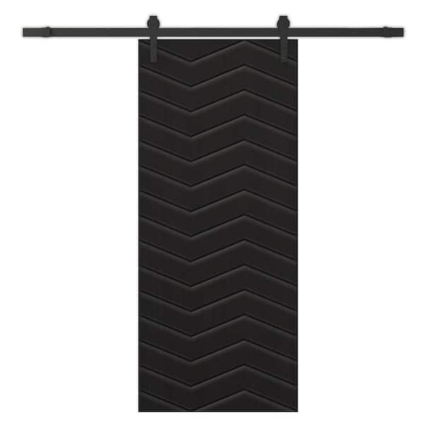 CALHOME 30 in. x 96 in. Black Painted Composite MDF Paneled Interior Sliding Barn Door with Hardware Kit