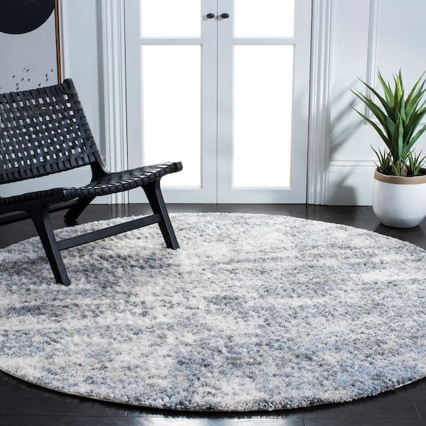 Berber Shag 3 ft. x 3 ft. Ivory/Gray Abstract Modern Round Area Rug