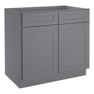 Newport Gray Plywood Shaker Style 2-Doors 2-Drawers Base Kitchen Cabinet (36 in.W x 24 in.D x 34.5 in.H)