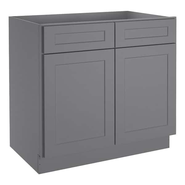 HOMEIBRO Newport Gray Plywood Shaker Style 2-Doors 2-Drawers Base Kitchen Cabinet (36 in.W x 24 in.D x 34.5 in.H)