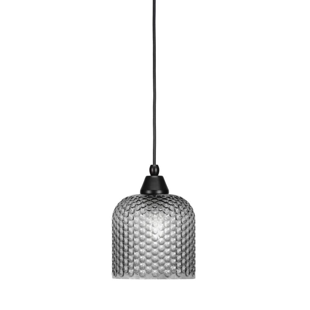 Bryson 7 in. 1-Light Matte Black Cord Pendant Light with 7 in. Smoke Textur
