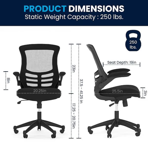 Kelista Mesh Mid-Back Ergonomic Swivel Office Chair in Black with Flip-Up Arms
