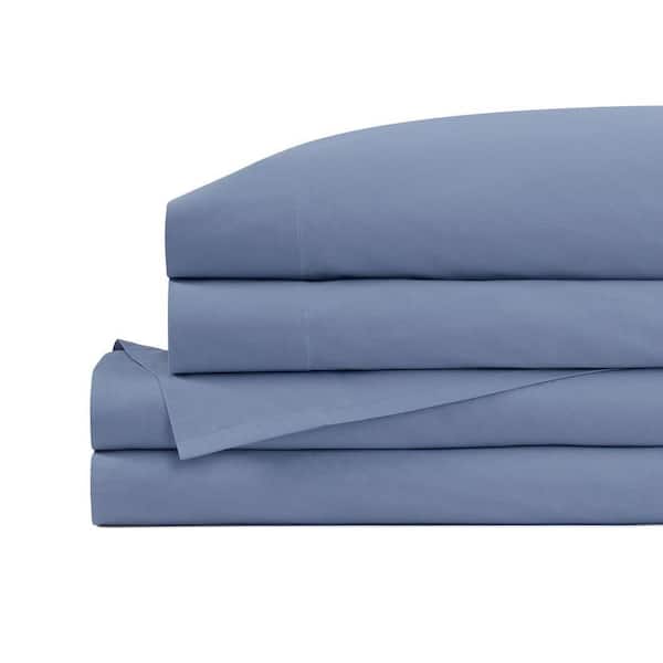 4-Piece 200 Thread Count Cotton Percale Sheet Set in Blue for King Beds