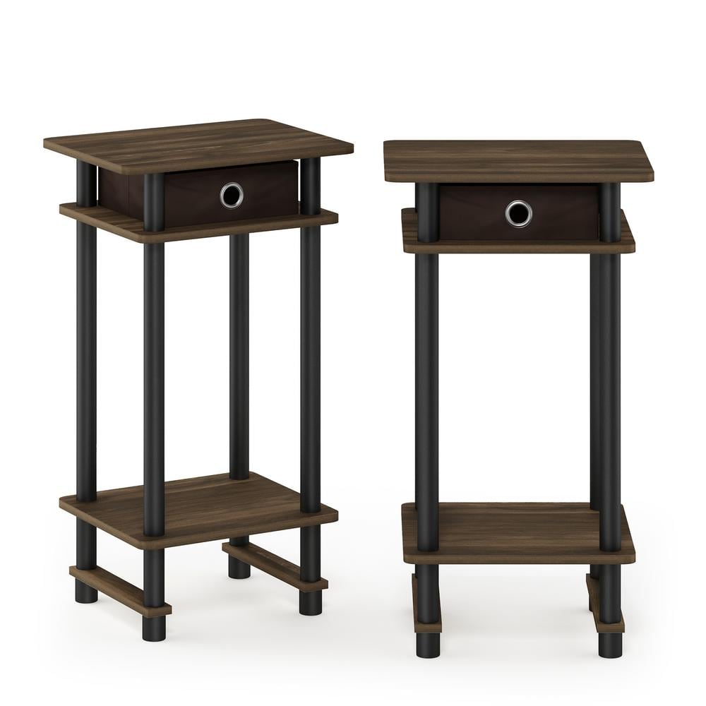 Furinno 217017 Turn-N-Tube Tall End Table with Bin Columbia Walnut/Black/Dark Brown Set of 2
