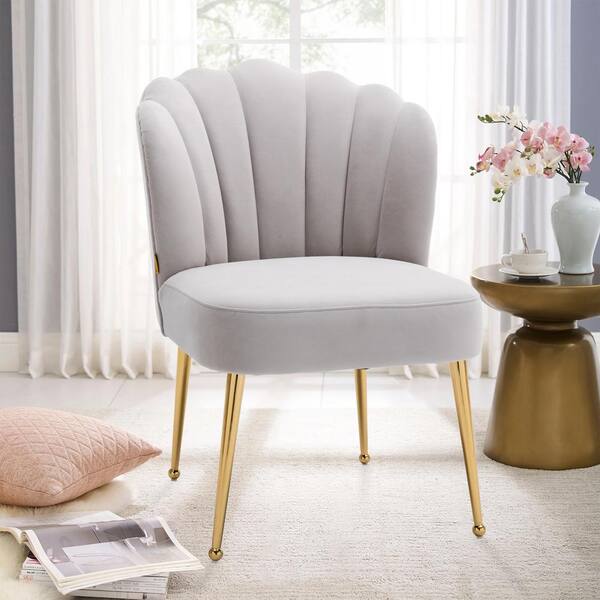 Boyel Living Light Gray Modern Seashell Design Velvet Golden Legs