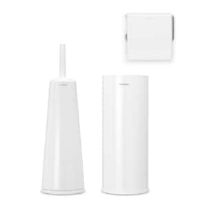 Renew 3-Piece Plastic Handle Toilet Brush and Holder, Toilet Roll Holder and Dispenser in White