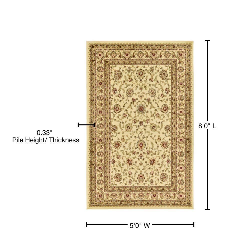 Elegant Ivory Floral 5' x 8' Easy-Care Synthetic Rug