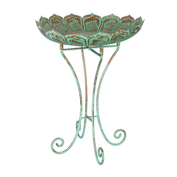 Evergreen Enterprises 27 in. Verdigris Finish Flower Metal Birdbath