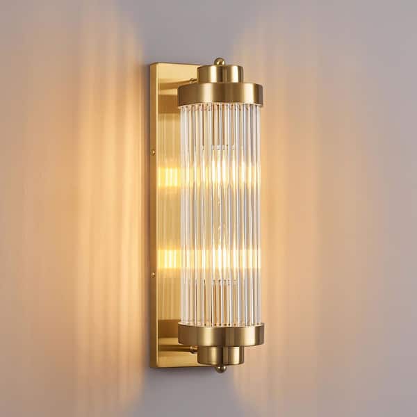 Home Lighting 40watts 5.51 in. 2-Light Gold Modern Wall Sconce with Modern Crystal Glass Strip Shade JW-652-S-Gold-1Pack