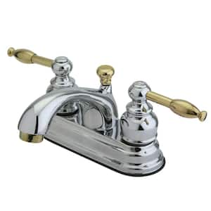 Knight 4 in. Centerset 2-Handle Bathroom Faucet with Plastic Pop-Up in Polished Chrome/Polished Brass