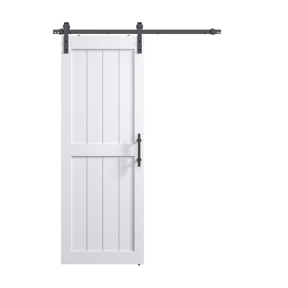 White PVC and MDF Sliding Barn Door with Hardware Kit, 30" x 84"