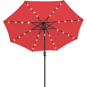9 ft. LED Market Solar Tilt Outdoor Patio Umbrella in Red