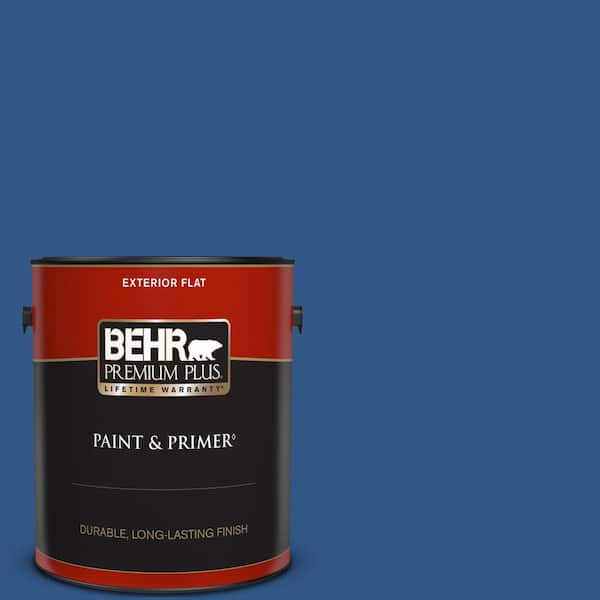 BEHR PREMIUM PLUS 1 gal. #590B-7 Award Blue Flat Exterior Paint & Primer