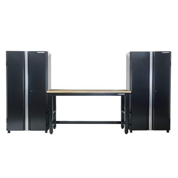 145.3 in. W x 72 in. H x 24 in. D Ready-to-Assemble 24-Gauge Steel 3-Piece Garage Storage System in Black