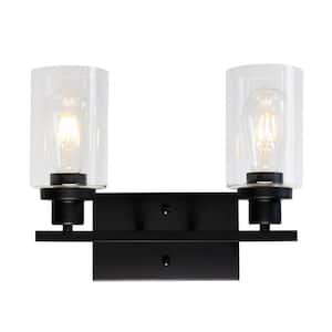 14.5 in. 2-Light Industrial Matte Black Vanity Light Fixtures for Bathroom with Clear Glass Shades(2-Pack)