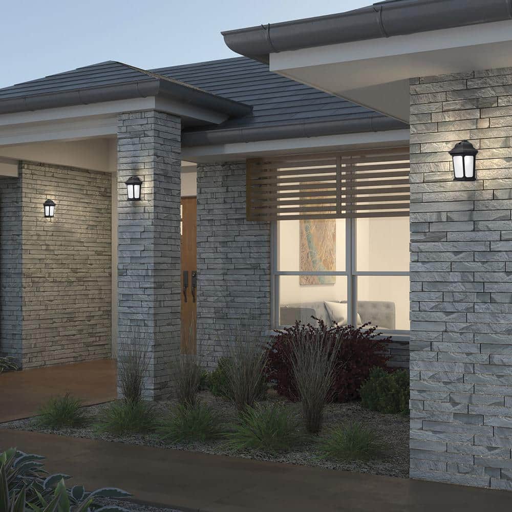 Black Aluminum LED Outdoor Wall Lantern with Frosted Glass